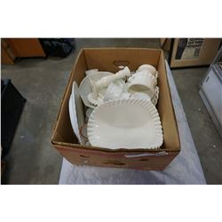 BOX OF WHITE AND MILK GLASS SERVING PIECES