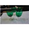 Image 2 : LOT OF VINTAGE SERVING PIECES, PYREX DISH, GLASS TRAY, CHROME TRAY, AND GREEN GLASS GOBLETS