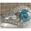Image 2 : 4.16 CTW Natural Blue Zircon And Diamond Ring 14K Solid White Gold