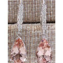 6.25 CTW Natural Morganite And Diamond Earrings 18K Solid White Gold