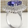 Image 3 : 12.40 CTW Natural Blue Tanzanite And Diamond Ring 18K Solid White Gold