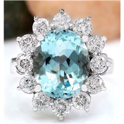 4.96 CTW Natural Aquamarine 14K Solid White Gold Diamond Ring