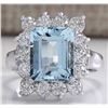 Image 1 : 4.39 CTW Natural Aquamarine And Diamond Ring In 14K White Gold