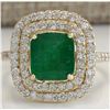 Image 1 : 3.50 CTW Natural Emerald And Diamond Ring 14K Solid Yellow Gold