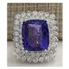Image 1 : 12.40CTW Natural Blue Tanzanite And Diamond Ring 14K Solid White Gold