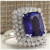 Image 2 : 12.40CTW Natural Blue Tanzanite And Diamond Ring 14K Solid White Gold