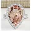 Image 1 : 9.83 CTW Natural Morganite And Diamond Ring In 18K White Gold