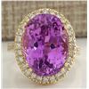 Image 1 : 18.62 CTW Natural Kunzite And Diamond Ring 14K Solid Yellow Gold