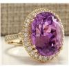 Image 2 : 18.62 CTW Natural Kunzite And Diamond Ring 14K Solid Yellow Gold