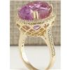 Image 3 : 18.62 CTW Natural Kunzite And Diamond Ring 14K Solid Yellow Gold
