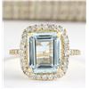 Image 1 : 5.20 CTW Natural Blue Aquamarine And Diamond Ring In 18K Yellow Gold