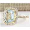 Image 2 : 5.20 CTW Natural Blue Aquamarine And Diamond Ring In 18K Yellow Gold