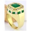 Image 4 : MENS 5.95 CTW Natural Emerald 18K Solid Yellow Gold Diamond Ring