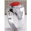 Image 3 : 3.50 CTW Natural Red Coral And Diamond Ring 14K Solid White Gold