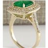 Image 3 : 3.50 CTW Natural Emerald And Diamond Ring 18K Solid Yellow Gold