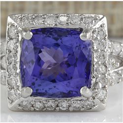 9.10 CTW Natural Blue Tanzanite And Diamond Ring 18K Solid White Gold