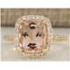 Image 1 : 3.72 CTW Natural Morganite And Diamond Ring In 18K Solid Yellow Gold