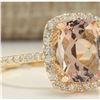 Image 2 : 3.72 CTW Natural Morganite And Diamond Ring In 18K Solid Yellow Gold