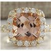 Image 1 : 5.29 CTW Natural Morganite And Diamond Ring 14K Solid Yellow Gold