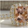 Image 2 : 5.29 CTW Natural Morganite And Diamond Ring 14K Solid Yellow Gold