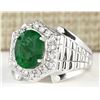 Image 2 : 4.63 CTW Natural Emerald And Diamond Ring In 14k White Gold