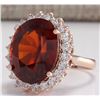Image 2 : 18.07 CTW Natural Hessonite Garnet And Diamond Ring 18K Solid Rose Gold