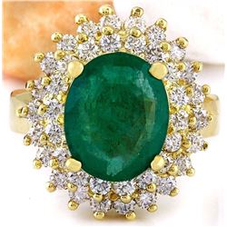 4.64 CTW Natural Emerald 14K Solid Yellow Gold Diamond Ring