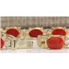 Image 2 : 17.47 CTW Natural Red Coral And Diamond Bracelet In 14K Solid Yellow Gold