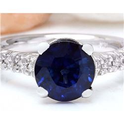 3.15 CTW Natural Sapphire 14K Solid White Gold Diamond Ring