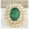 Image 1 : 8.57 CTW Natural Emerald And Diamond Ring In 14k Yellow Gold