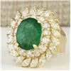 Image 2 : 8.57 CTW Natural Emerald And Diamond Ring In 14k Yellow Gold