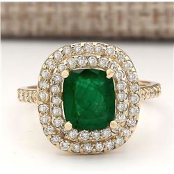 2.88 CTW Natural Emerald And Diamond Ring In 14k Yellow Gold