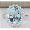 Image 1 : 6.80 CTW Natural Aquamarine And Diamond Ring In 14k Solid White Gold