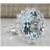 Image 2 : 6.80 CTW Natural Aquamarine And Diamond Ring In 14k Solid White Gold