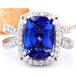 4.88 CTW Natural Tanzanite 14K Solid White Gold Diamond Ring