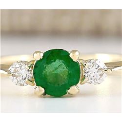 0.70 CTW Natural Emerald And Diamond Ring In 18K Yellow Gold