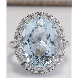 9.84 CTW Natural Aquamarine And Diamond Ring In 14K White Gold