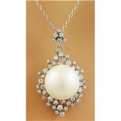 1.10 CTW 14.85mm Pearl 18K White Gold Diamond Necklace