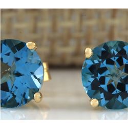 3.00 CTW Natural Blue Topaz Earrings 18K Solid Yellow Gold
