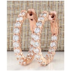2.00 CTW Natural Diamond Hoop Earrings 14K Solid Rose Gold
