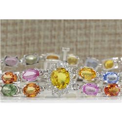 28.31 CTW Natural Sapphire And Diamond Bracelet In 14K Solid White Gold