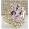 Image 2 : 18.07 CTW Natural Kunzite And Diamond Ring 14K Solid Yellow Gold