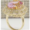 Image 3 : 18.07 CTW Natural Kunzite And Diamond Ring 14K Solid Yellow Gold