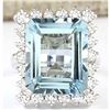 Image 1 : 12.71 CTW Natural Aquamarine And Diamond Ring In 18K Solid White Gold