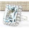 Image 2 : 12.71 CTW Natural Aquamarine And Diamond Ring In 18K Solid White Gold