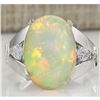 Image 1 : 6.12 CTW Natural Opal And Diamond Ring In 18K White Gold