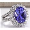 Image 2 : 9.85 CTW Natural Blue Tanzanite And Diamond Ring 18K Solid White Gold