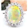 Image 1 : 13.10 CTW Natural Opal 18K Solid White Gold Diamond Ring