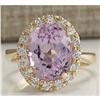 Image 1 : 7.06 CTW Natural Kunzite And Diamond Ring 14k Solid Yellow Gold