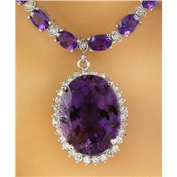 43.05 CTW Amethyst 18K White Diamond Necklace